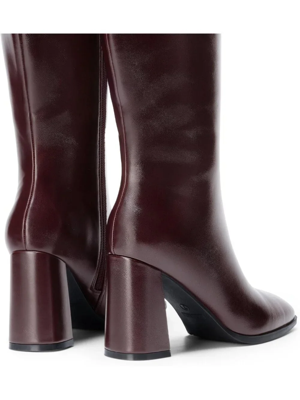 Women's Burgundy Chunky Block Heeled Square Toe Side Zipper Knee High Boots